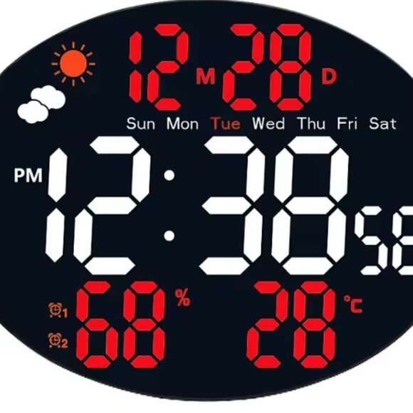 Large Digital Wall Clock Weather Station Forecast TEMP Humidity Date Week Night - Picture 1 of 9